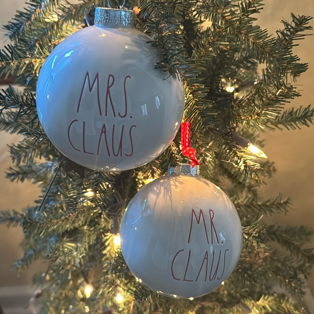 Rae Dunn “MR. AND MRS. CLAUS” Christmas Ornaments